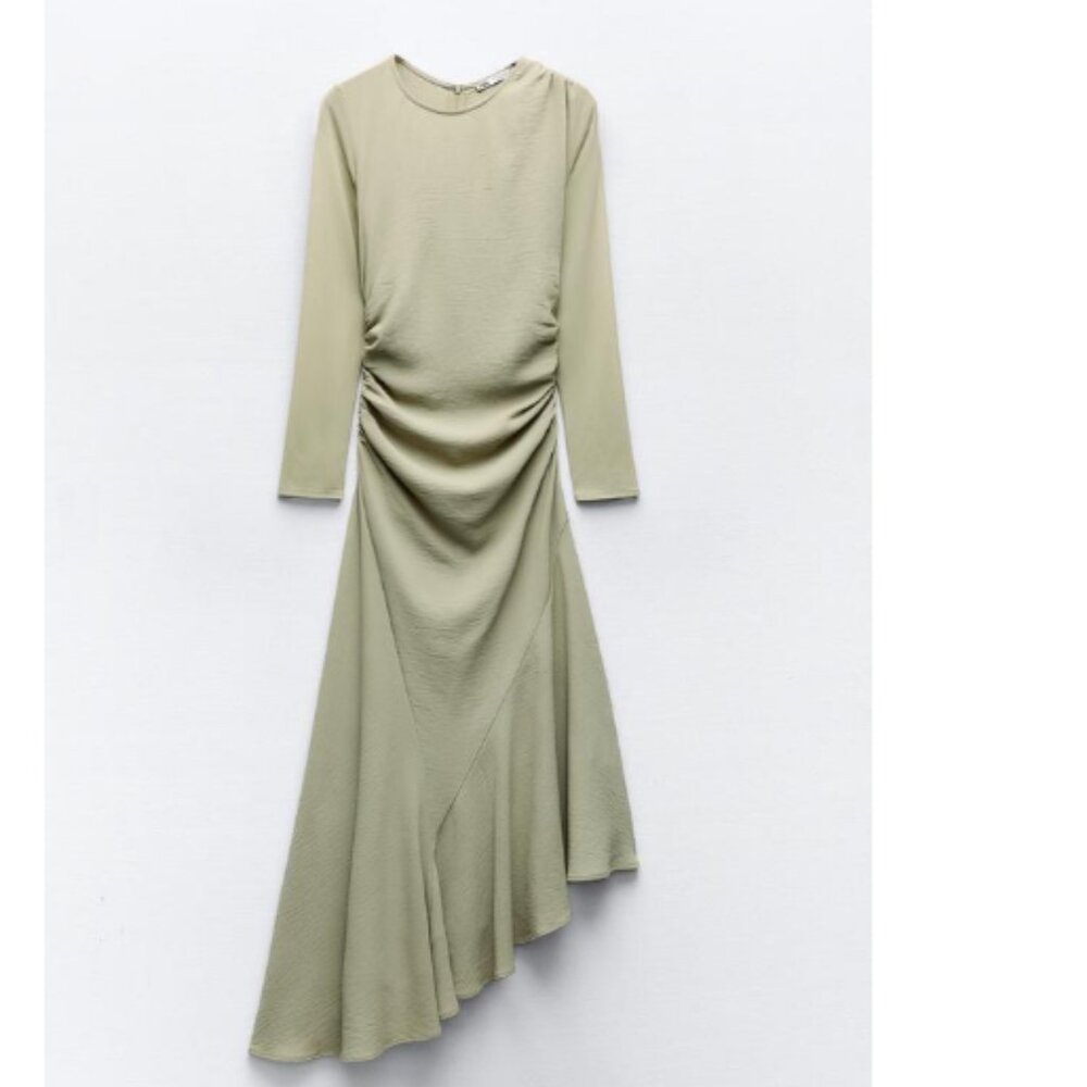 Zara Pistachio Green Asymmetrical Midi Dress, NWT, L* - Picture 3 of 16